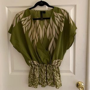 Army, green and cream print blouse size S
